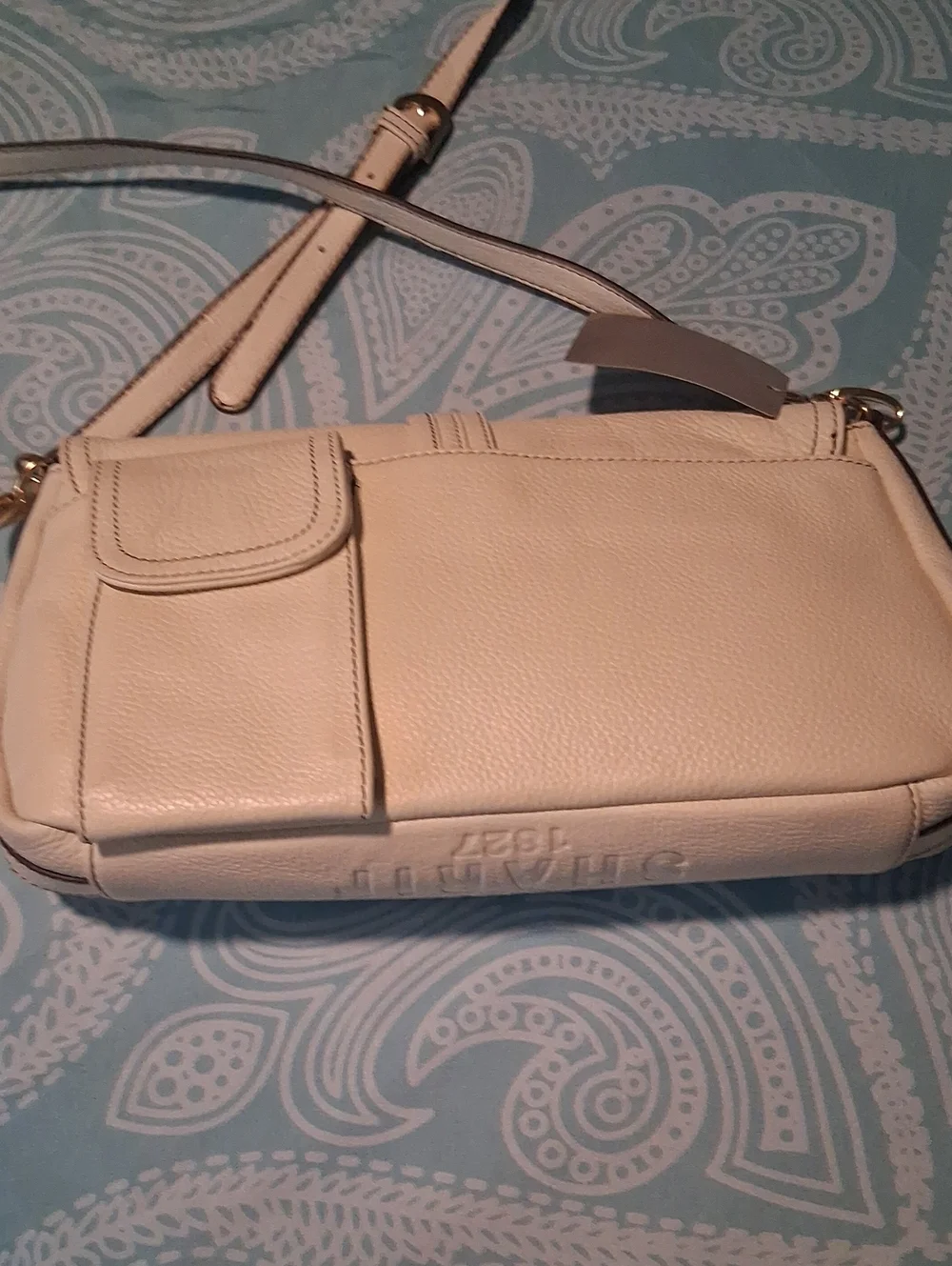 Sharif Cream Leather Crossbody Handbag with Embossed Logo